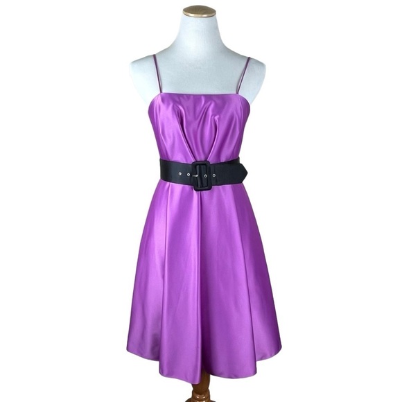 Vintage Y2K Fuchsia Pink Purple Satin Lined Homecoming Special Occasion Dress - Picture 1 of 13